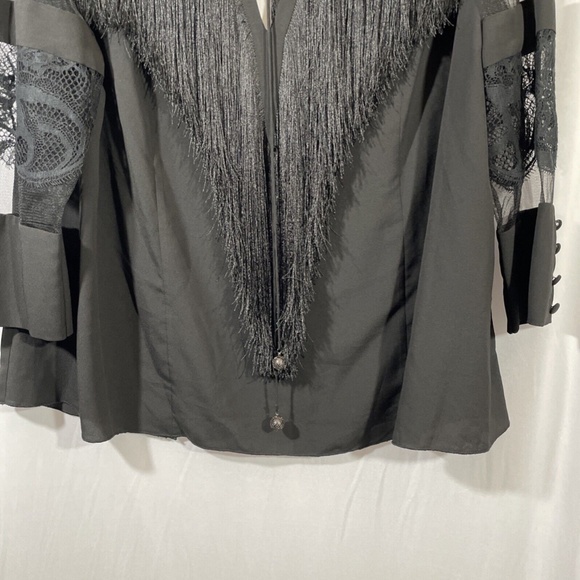 NEW Tadashi Shoji [ 14 ] Felicia Fringe & Lace Blouse Top in‎ Black - Picture 5 of 16